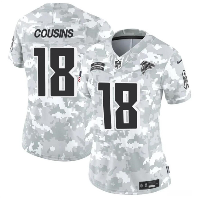 Personalized Women’s Atlanta Falcons #18 Kirk Cousins 2024 F.U.S.E Arctic Camo Salute To Service Limited Stitched Football Jersey(Run Small)