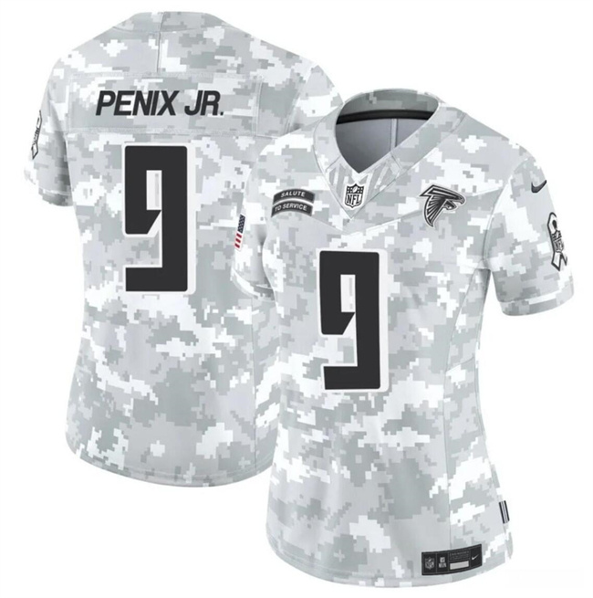 Personalized Women’s Atlanta Falcons #9 Michael Penix Jr. 2024 F.U.S.E Arctic Camo Salute To Service Limited Stitched Football Jersey(Run Small)