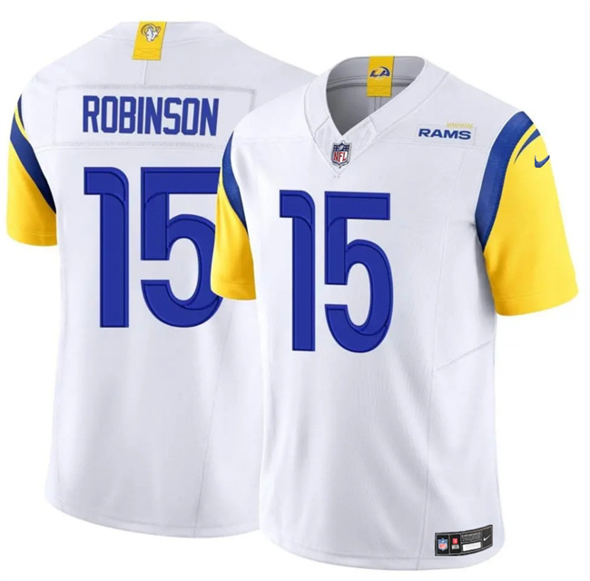Personalized Men’s Los Angeles Rams #15 Demarcus Robinson White 2024 F.U.S.E. Untouchable Stitched Football Jersey