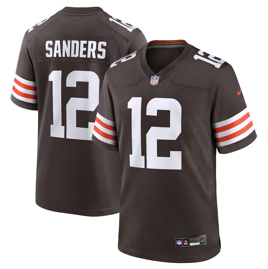 Personalized Men’s Cleveland Browns #12 Shedeur Sanders Brown 2025 NFL Draft Game Jersey