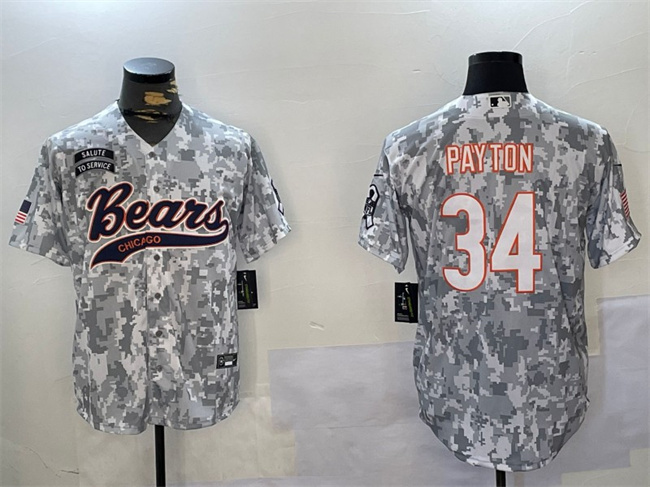 Personalized Men’s Chicago Bears #34 Walter Payton 2024 Arctic Camo Salute To Service Stitched Baseball Jersey