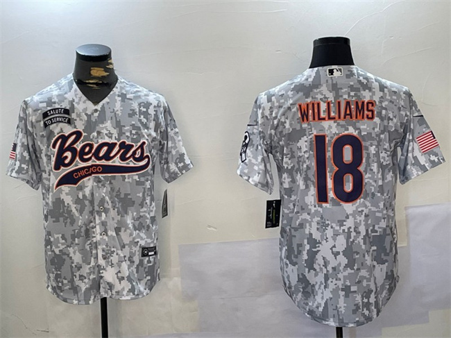 Personalized Men’s Chicago Bears #18 Caleb Williams 2024 Arctic Camo Salute To Service Stitched Baseball Jersey