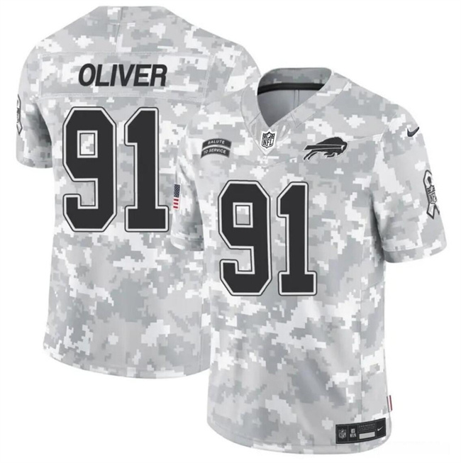 Personalized Men’s Buffalo Bills #91 Ed Oliver 2024 F.U.S.E Arctic Camo Salute To Service Limited Stitched Football Jersey