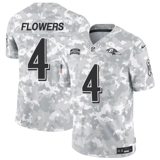 Personalized Men’s Baltimore Ravens #4 Zay Flowers 2024 F.U.S.E Arctic Camo Salute To Service Limited Stitched Football Jersey