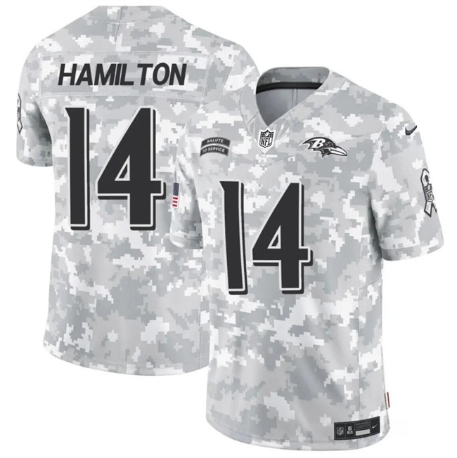 Personalized Men’s Baltimore Ravens #14 Kyle Hamilton 2024 F.U.S.E Arctic Camo Salute To Service Limited Stitched Football Jersey
