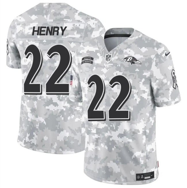 Personalized Men’s Baltimore Ravens #22 Derrick Henry 2024 F.U.S.E Arctic Camo Salute To Service Limited Stitched Football Jersey