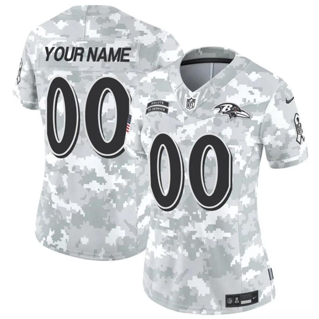 Personalized Women’s Baltimore Ravens Active Player 2024 F.U.S.E Arctic Camo Salute To Service Limited Stitched Football Jersey(Run Small)