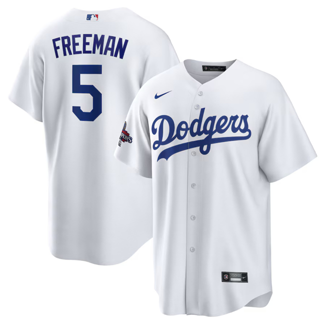 Personalized Men’s Los Angeles Dodgers #5 Freddie Freeman White 2024 World Series Champions Cool Base Stitched Baseball Jersey
