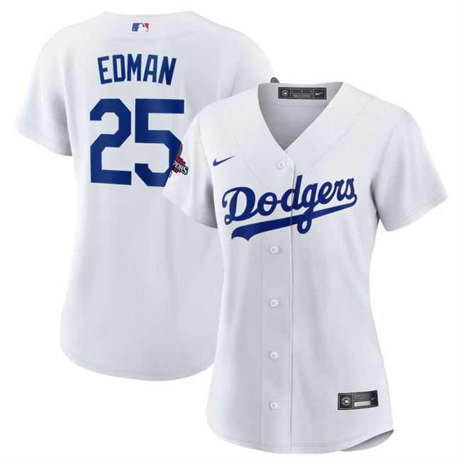 Personalized Women’s Los Angeles Dodgers #25 Tommy Edman White 2024 World Series Champions Cool Base Stitched Baseball Jersey(Run Small)