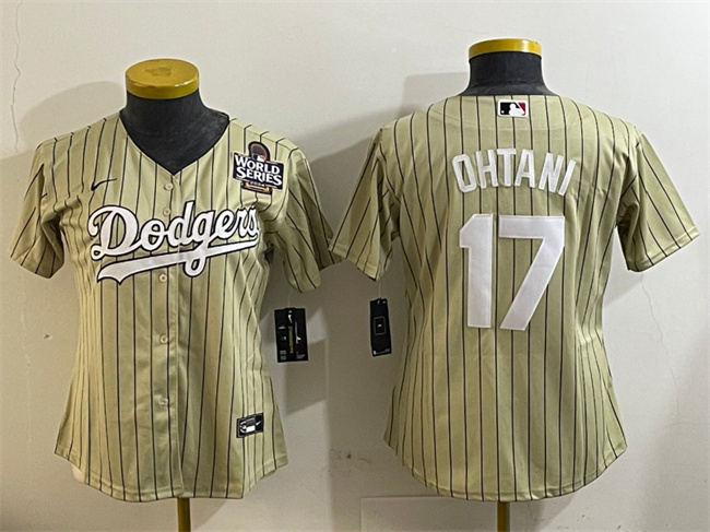 Personalized Women’s Los Angeles Dodgers #17 Shohei Ohtani Cream 2024 World Series Cool Base Stitched Baseball Jersey(Run Small)
