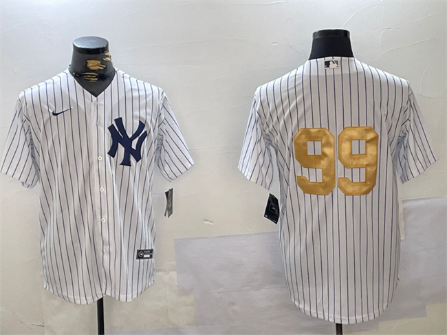 Personalized Men’s New York Yankees #99 Aaron Judge White Gold Cool Base Stitched Baseball Jersey
