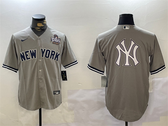 Personalized Men’s New York Yankees Grey Team Big Logo 2024 World Series Cool Base Stitched Baseball Jerseys