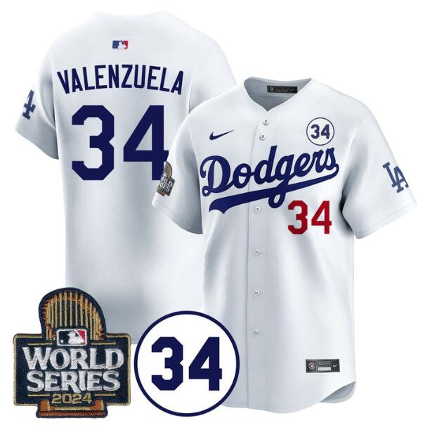 Personalized Men’s Los Angeles Dodgers #34 Toro Valenzuela White 2024 World Series With No. 34 Patch Limited Stitched Baseball Jersey
