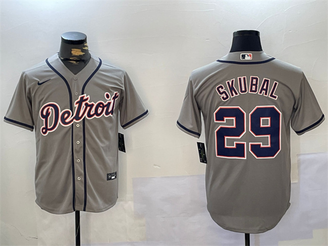 Personalized Men’s Detroit Tigers #29 Tarik Skubal Grey Cool Base Stitched Baseball Jersey