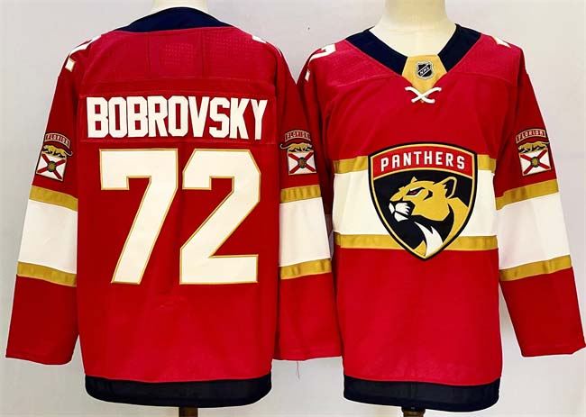 Personalized Men’s Florida Panthers #72 Sergei Bobrovsky Red 2024-25 Home Stitched Hockey Jersey