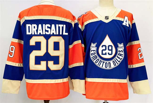 Personalized Men’s Edmonton Oilers #29 Leon Draisaitl Royal 2024-25 With A Patch Heritage Classic Primegreen Stitched Jersey