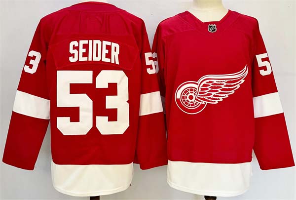 Personalized Men’s Detroit Red Wings #53 Moritz Seider Red 2024-25 Home Stitched Jersey