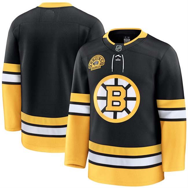 Personalized Men’s Boston Bruins Blank Black 100th Anniversary Stitched Hockey Jersey