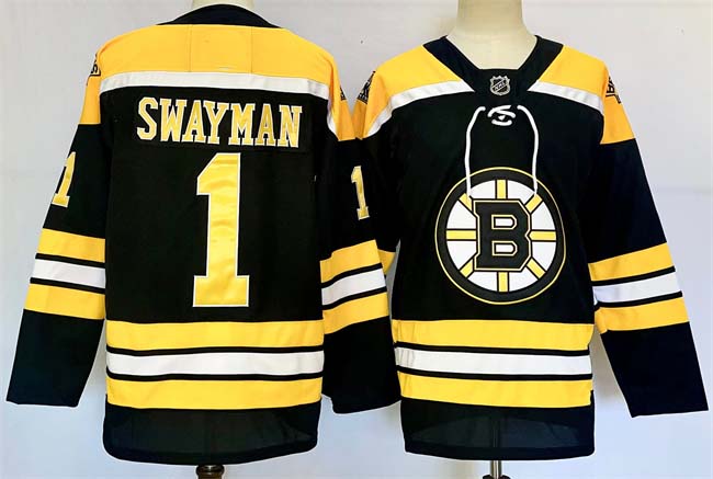 Personalized Men’s Boston Bruins #1 Jeremy Swayman Black 2024-25 Home Stitched Hockey Jersey