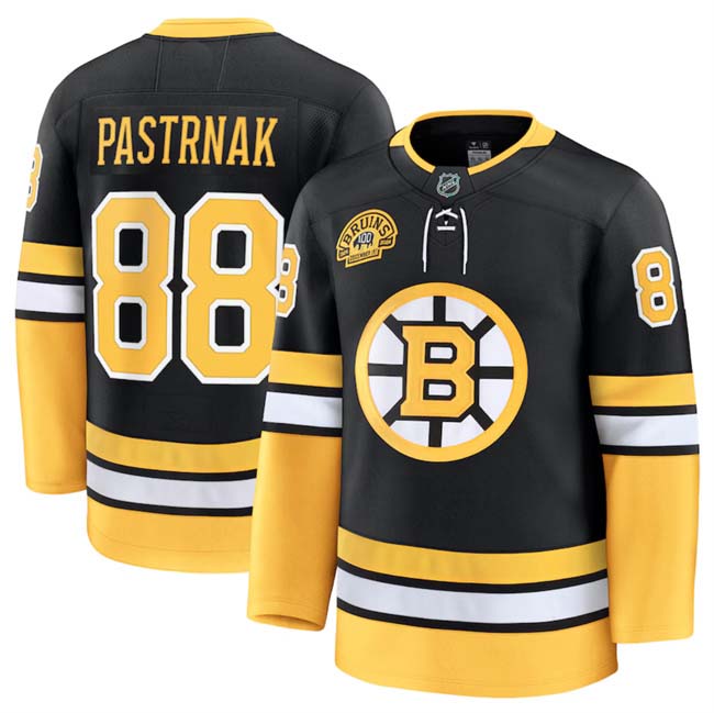 Personalized Men’s Boston Bruins #88 David Pastrnak Black 100th Anniversary Stitched Hockey Jersey
