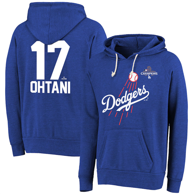Personalized Men’s Los Angeles Dodgers #17 Shohei Ohtani Royal 2024 World Series Champions Name & Number Tri-Blend Pullover Hoodie