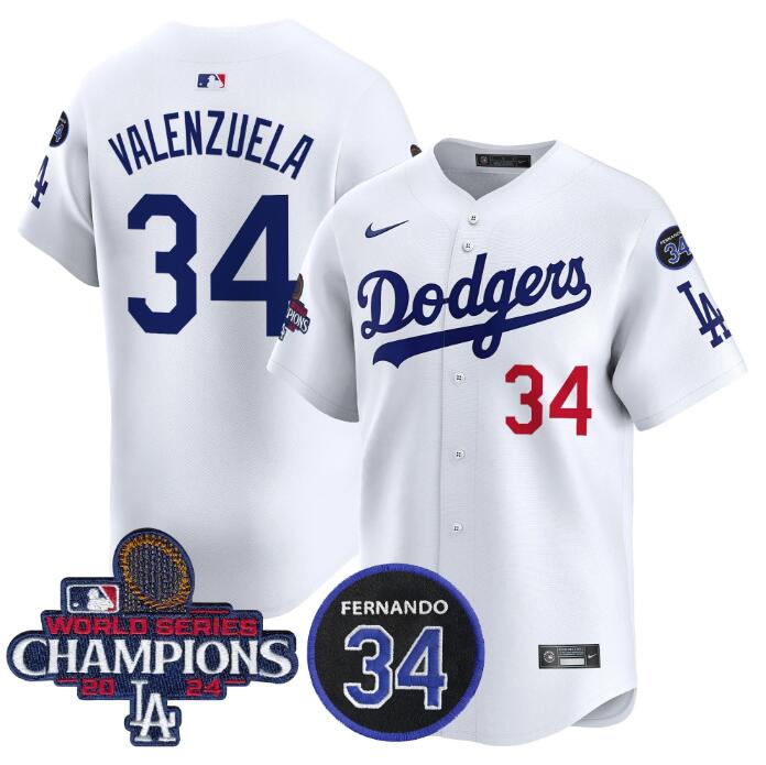 Personalized Men’s Los Angeles Dodgers Active Player Cuatom White 2024 World Series Champions With Fernando Memorial Patch Home Limited Stitched Baseball Jersey
