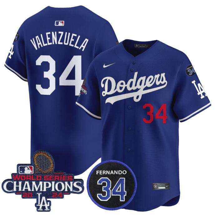 Personalized Men’s Los Angeles Dodgers Active Player Cuatom Royal 2024 World Series Champions With Fernando Memorial Patch Alternate Limited Stitched Baseball Jersey