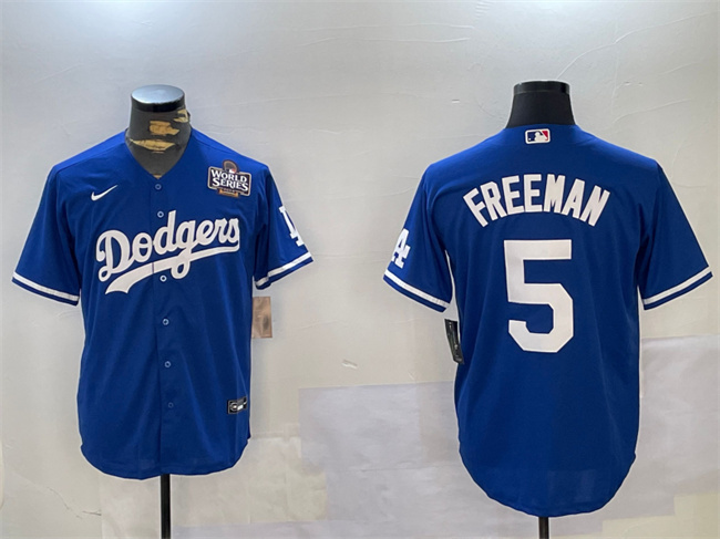 Personalized Men’s Los Angeles Dodgers #5 Freddie Freeman Blue 2024 World Series Cool Base Stitched Baseball Jersey