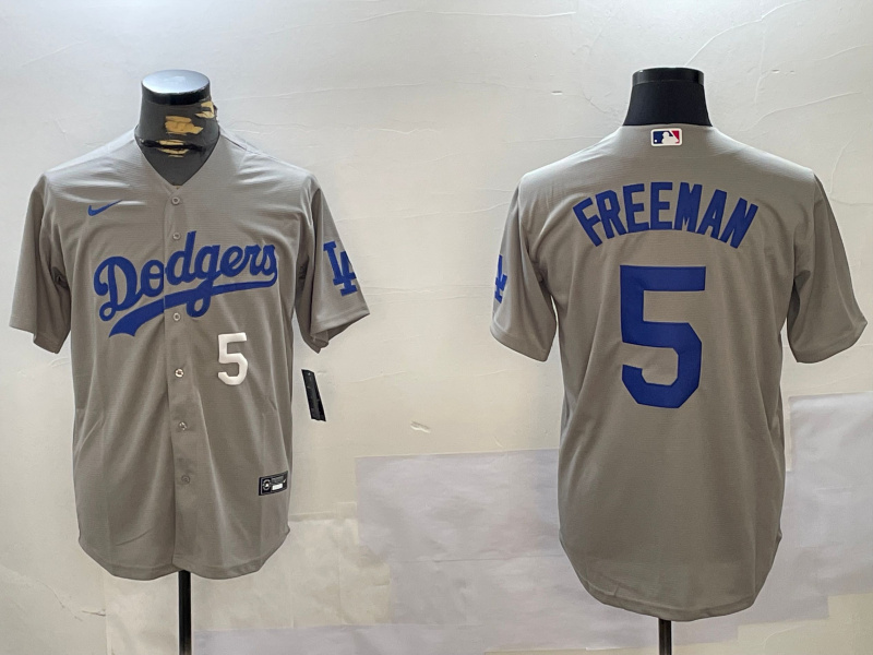 Personalized Men’s Los Angeles Dodgers #5 Freddie Freeman Grey 2024 World Series Cool Base Stitched Baseball Jerseys