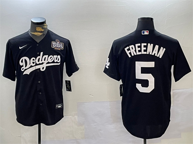 Personalized Men’s Los Angeles Dodgers #5 Freddie Freeman Black 2024 World Series Cool Base Stitched Baseball Jerseys