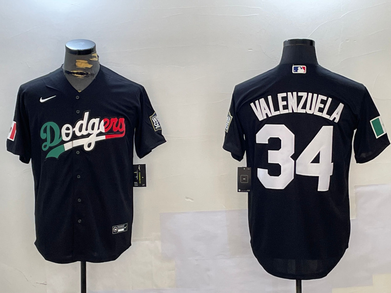 Personalized Men’s Los Angeles Dodgers #34 Toro Valenzuela Black Mexico 2024 World Series With No. 34 Patch Cool Base Stitched Baseball Jerseys
