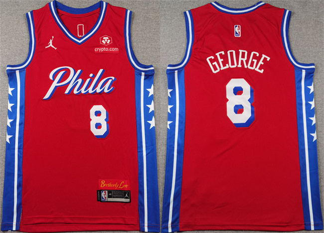 Personalized Men’s Philadelphia 76ers #8 Paul George Red Statement Edition Stitched Jersey