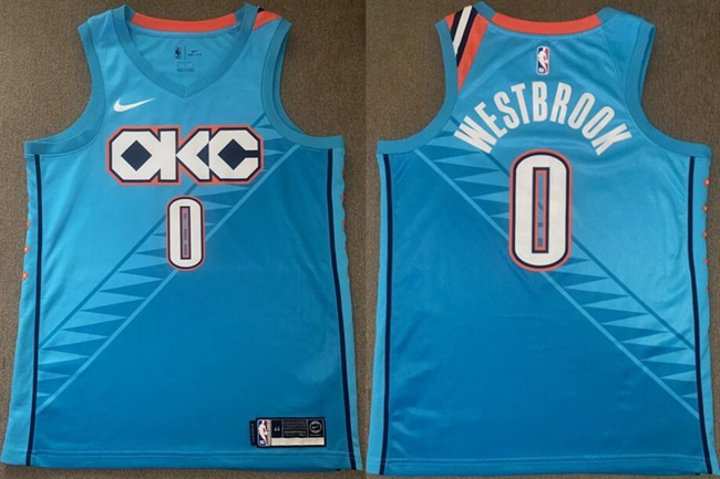 Personalized Men’s Oklahoma City Thunder #0 Russell Westbrook Blue 2018 19 City Stitched Basketball Jersey