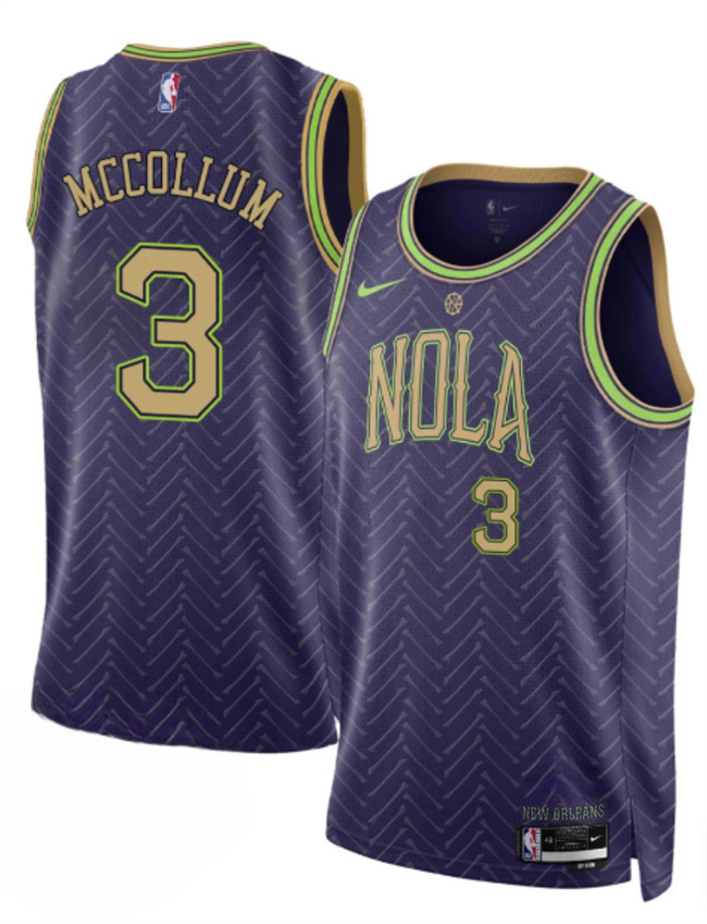 Personalized Men’s New Orleans Pelicans #3 CJ McCollum Purple 2024-25 City Ediiton Stitched Basketball Jersey