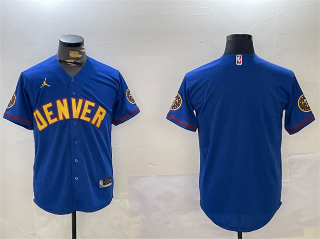 Personalized Men’s Denver Nuggets Blank Blue With Patch Stitched Jersey