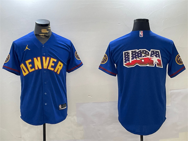 Personalized Men’s Denver Nuggets Team Big Logo Blue With Patch Stitched Jersey