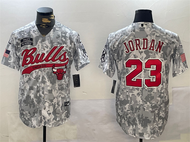 Personalized Men’s Chicago Bulls #23 Michael Jordan 2024 Arctic Camo Salute To Service Stitched Baseball Jersey