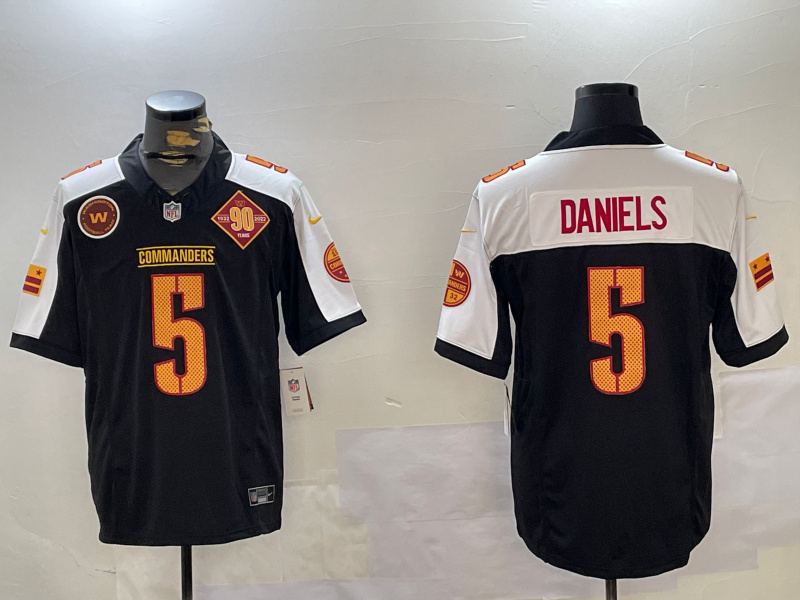 Personalized Men’s Washington Commanders #5 Jayden Daniels Black White 2024 F.U.S.E. 90th Anniversary Limited Stitched Football Jerseys