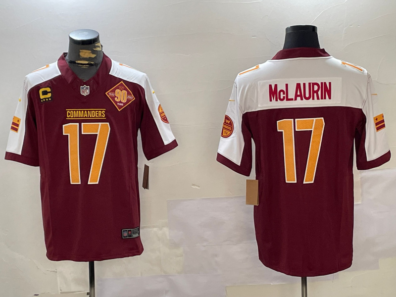 Personalized Men’s Washington Commanders #17 Terry McLaurin Red White 2023 F.U.S.E. With 4-Star C Patch 90th Anniversary Limited Stitched Football Jersey