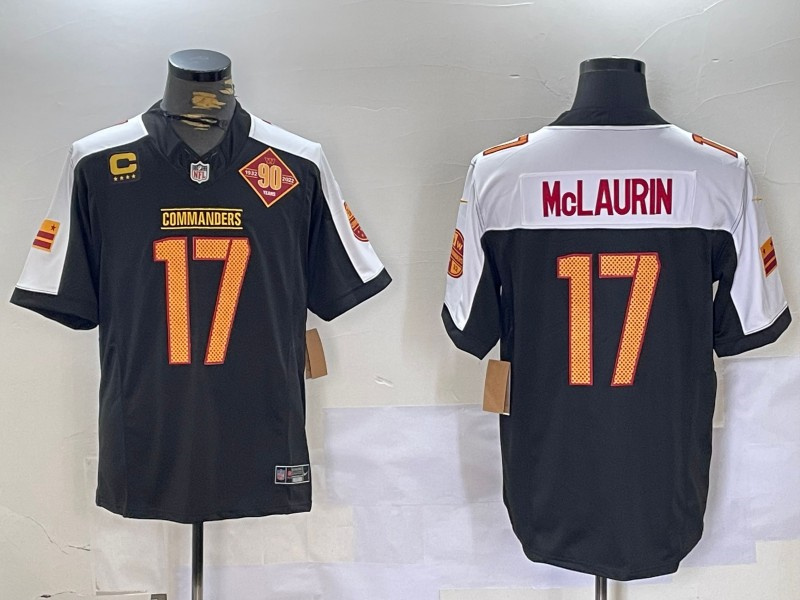 Personalized Men’s Washington Commanders #17 Terry McLaurin Black White 2023 F.U.S.E. With 4-Star C Patch 90th Anniversary Limited Stitched Football Jersey