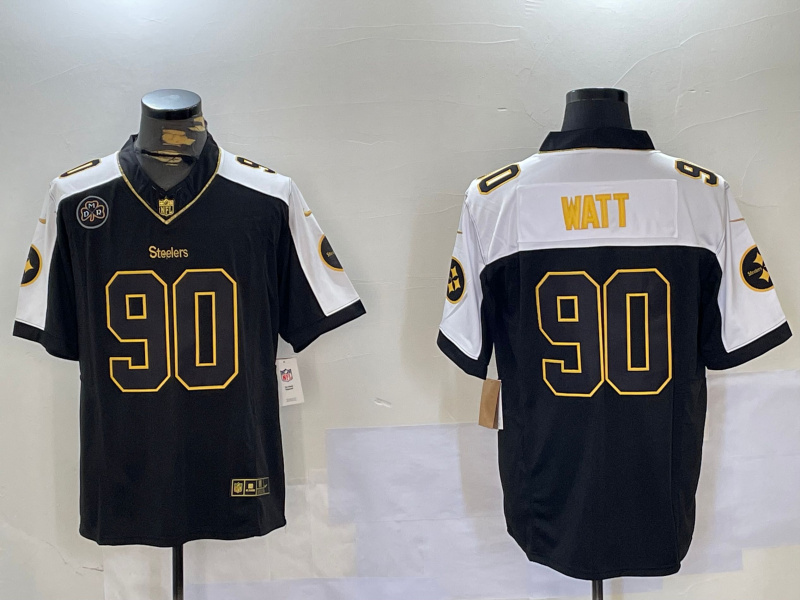 Personalized Men’s Pittsburgh Steelers #90 T. J. Watt Black Team Color Stitched NFL Untouchable Limited Jersey