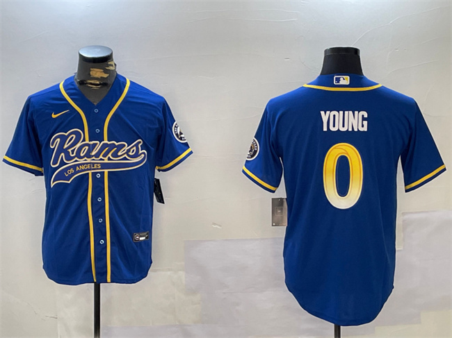 Personalized Men’s Los Angeles Rams #0 Byron Young Royal Cool Base Stitched Baseball Jersey