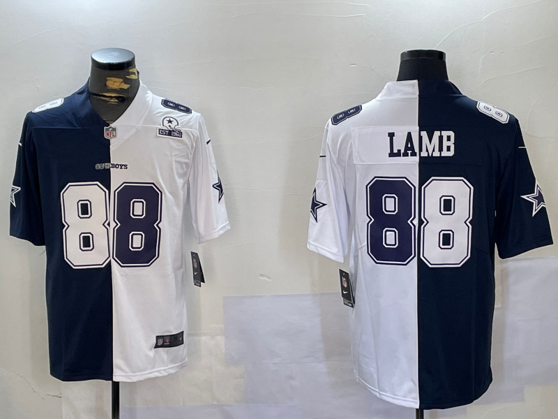 Personalized Men’s Dallas Cowboys #88 CeeDee Lamb Navy And White Split Stitched Jerseys