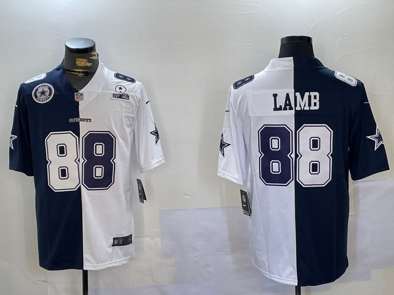 Personalized Men’s Dallas Cowboys #88 CeeDee Lamb Navy And White Split Stitched Jerseys