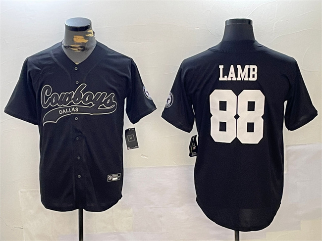 Personalized Men’s Dallas Cowboys #88 CeeDee Lamb Black With Patch Cool Base Stitched Baseball Jersey