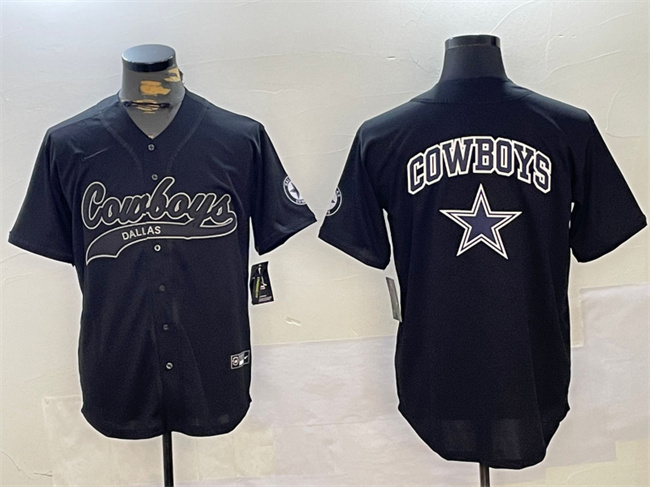 Personalized Men’s Dallas Cowboys Team Big Logo Black With Patch Cool Base Stitched Baseball Jerseys