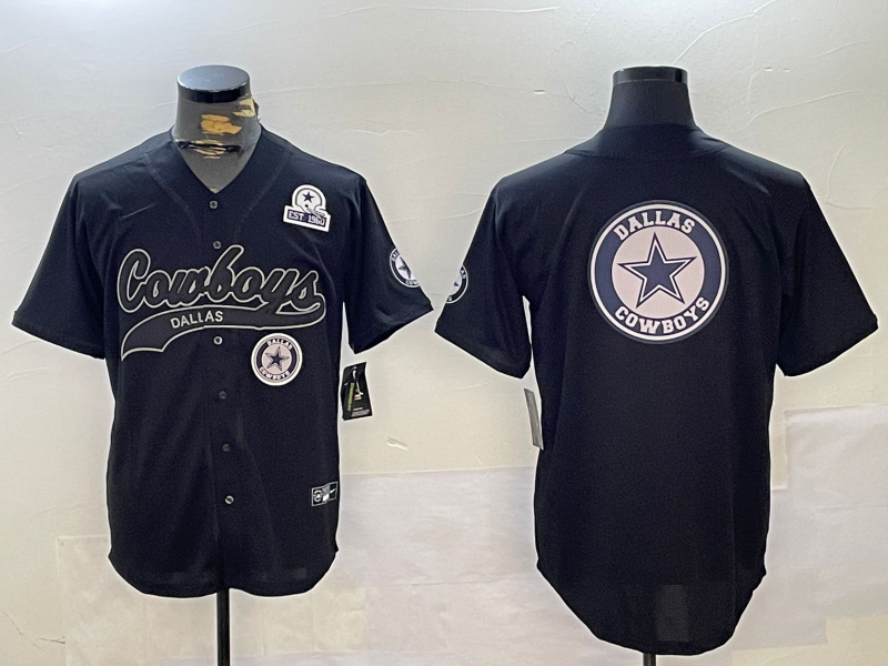 Personalized Men’s Dallas Cowboys Team Big Logo Black With Patch Cool Base Stitched Baseball Jerseys