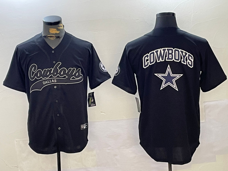 Personalized Men’s Dallas Cowboys Team Big Logo Black With Patch Cool Base Stitched Baseball Jerseys