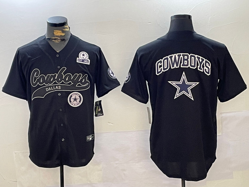 Personalized Men’s Dallas Cowboys Team Big Logo Black With Patch Cool Base Stitched Baseball Jerseys