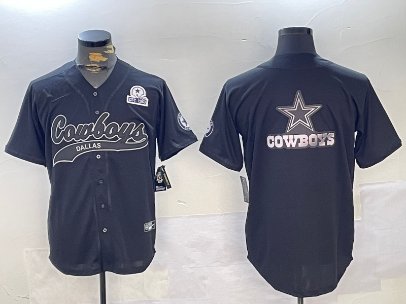Personalized Men’s Dallas Cowboys Team Big Logo Black With Patch Cool Base Stitched Baseball Jerseys